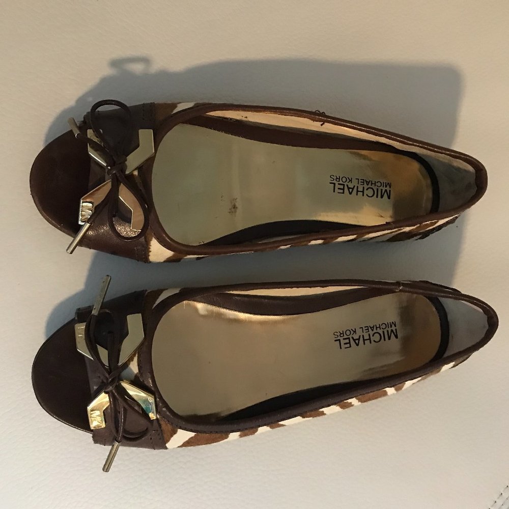 michael kors calf fur zebra flat open toe shoes SZ 6.5